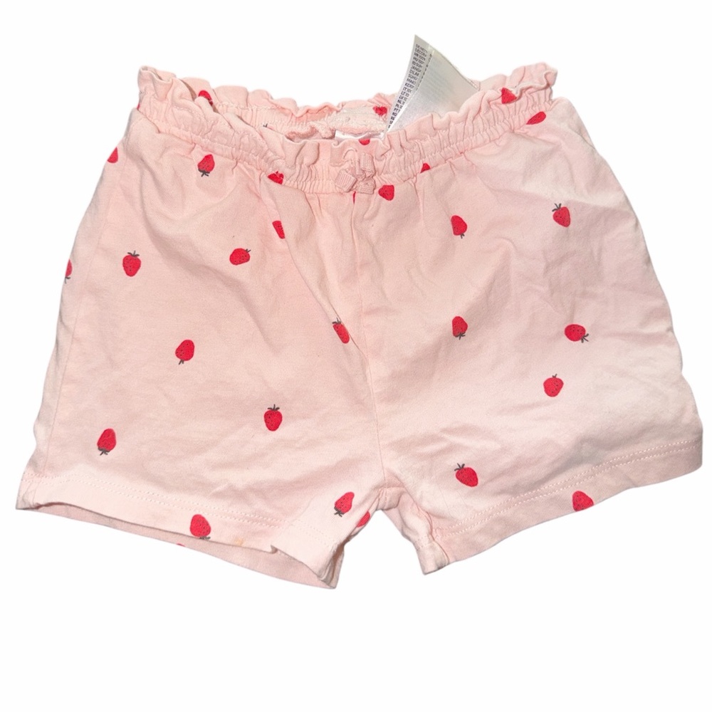 H&M Light Pink Strawberry Print Elastic Waist Shorts